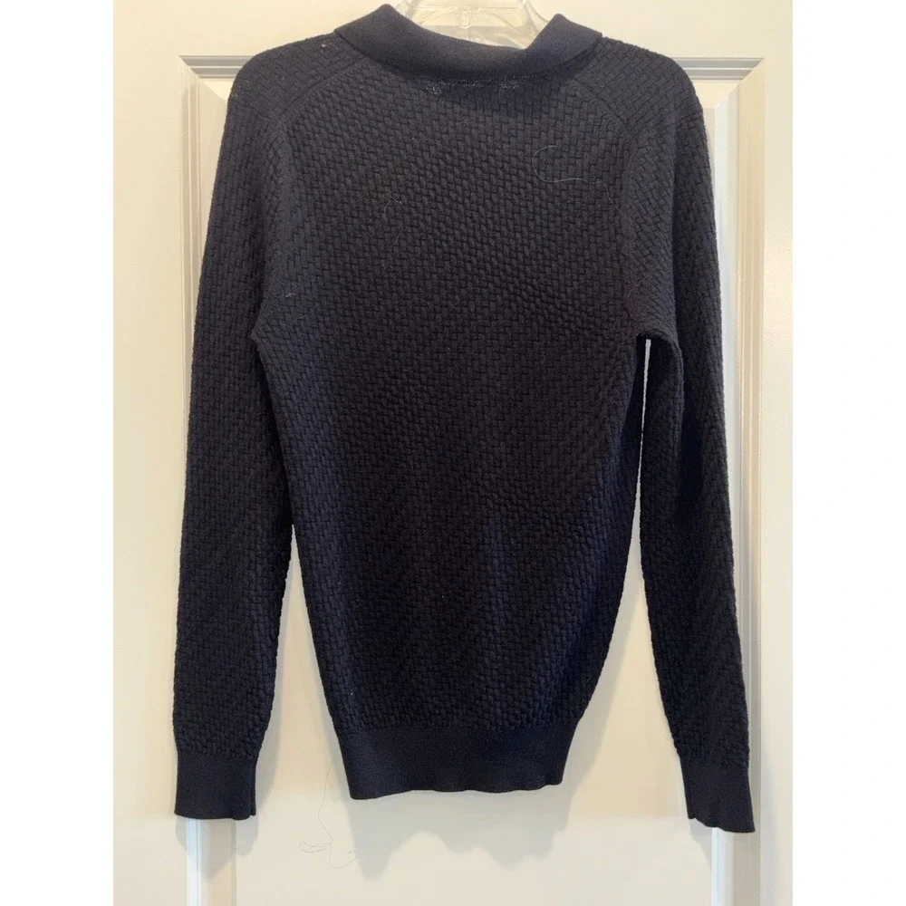 Apt 9 Polo Sweater Mens Small Navy Textured Waffle Knit Standard Fit Warm‎ Wear